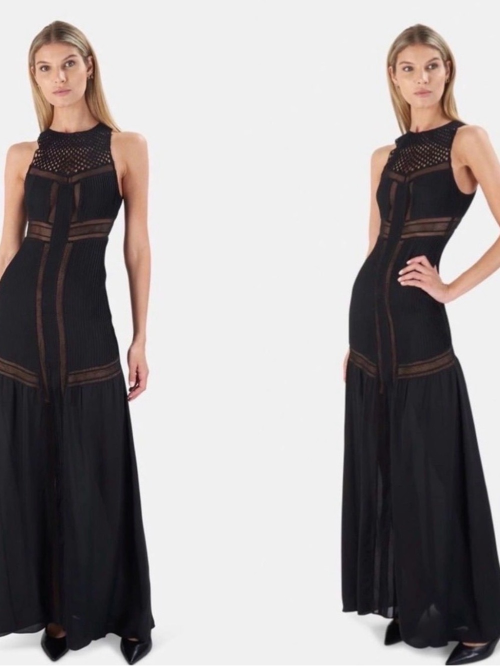 A.L.C. Black Sleeveless Maxi Dress with Lace Insets